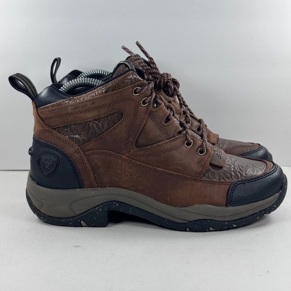 Ariat Terrain H2O Brown Leather Floral Embossed Hiking Boots 10046972 Womens 6B